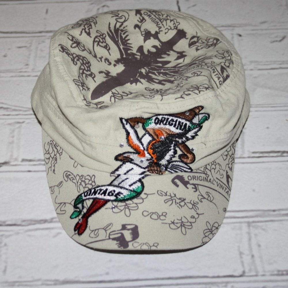 🧢 Original Vintage Khaki & Cream Bucket Hat – OS Embroidered Detail ·